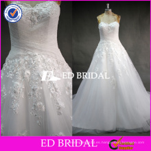 Nueva Colección Sweetheart vestido de bola encaje Appliqued Tulle blanco de la boda Dress2017